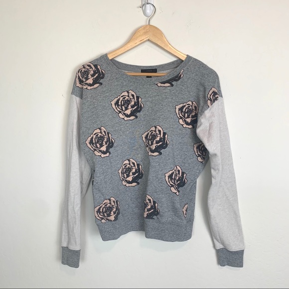 J. Crew Tops - J Crew Gray Rose Print Sweatshirt S